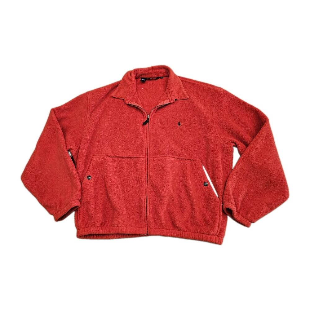 Vintage Polo Ralph Lauren Fleece Jacket Orange Men's XL Full Zip Made In USA